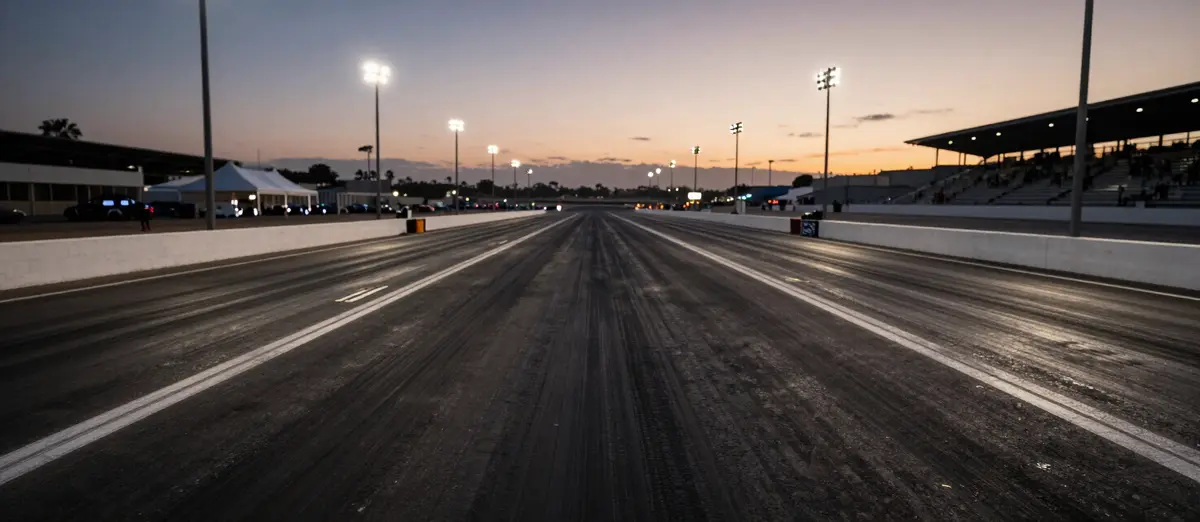Drag racing strip at dusk